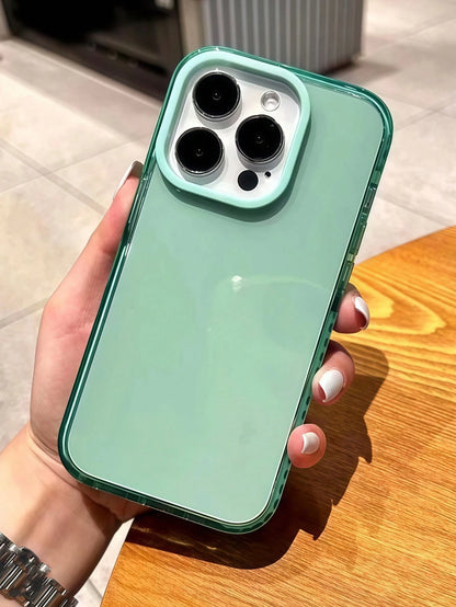 Mint Green Screen Protection Silicone Thickened Bumper Solid Color Thick Soft 1pc Anti-Drop Transparent Phone Case Compatible With IPhone 16/16 Pro/16 Plus/16 Pro Max/15/15 Plus/15 Pro/15 Pro Max/14 P
