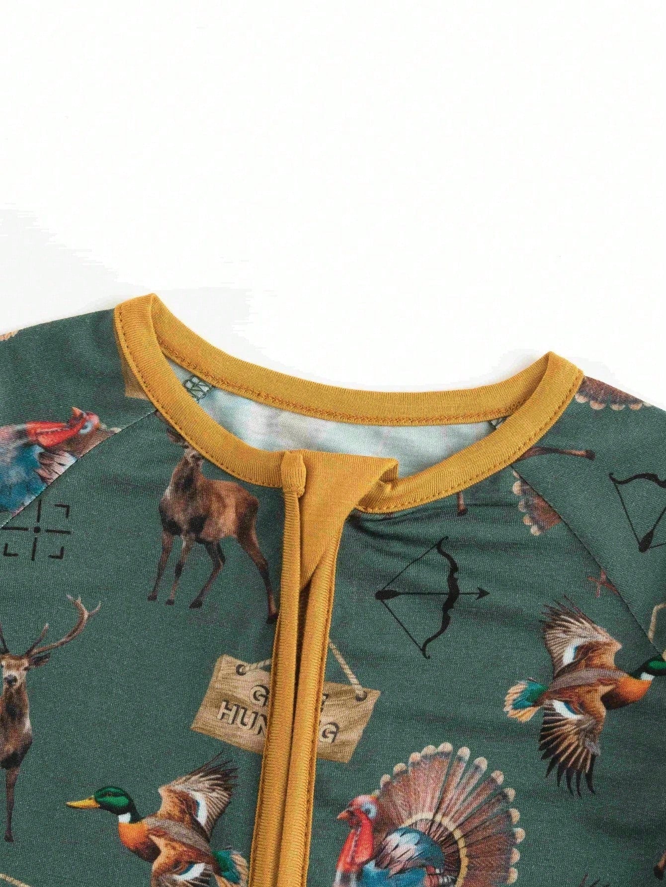 MIOZING Two-Way Zip Long Sleeve Baby Romper, Thanksgiving Peacock Antelope Hunting Animal Print Jumpsuit, Soft Bamboo Fabric, Daily Baby Boy Clothes