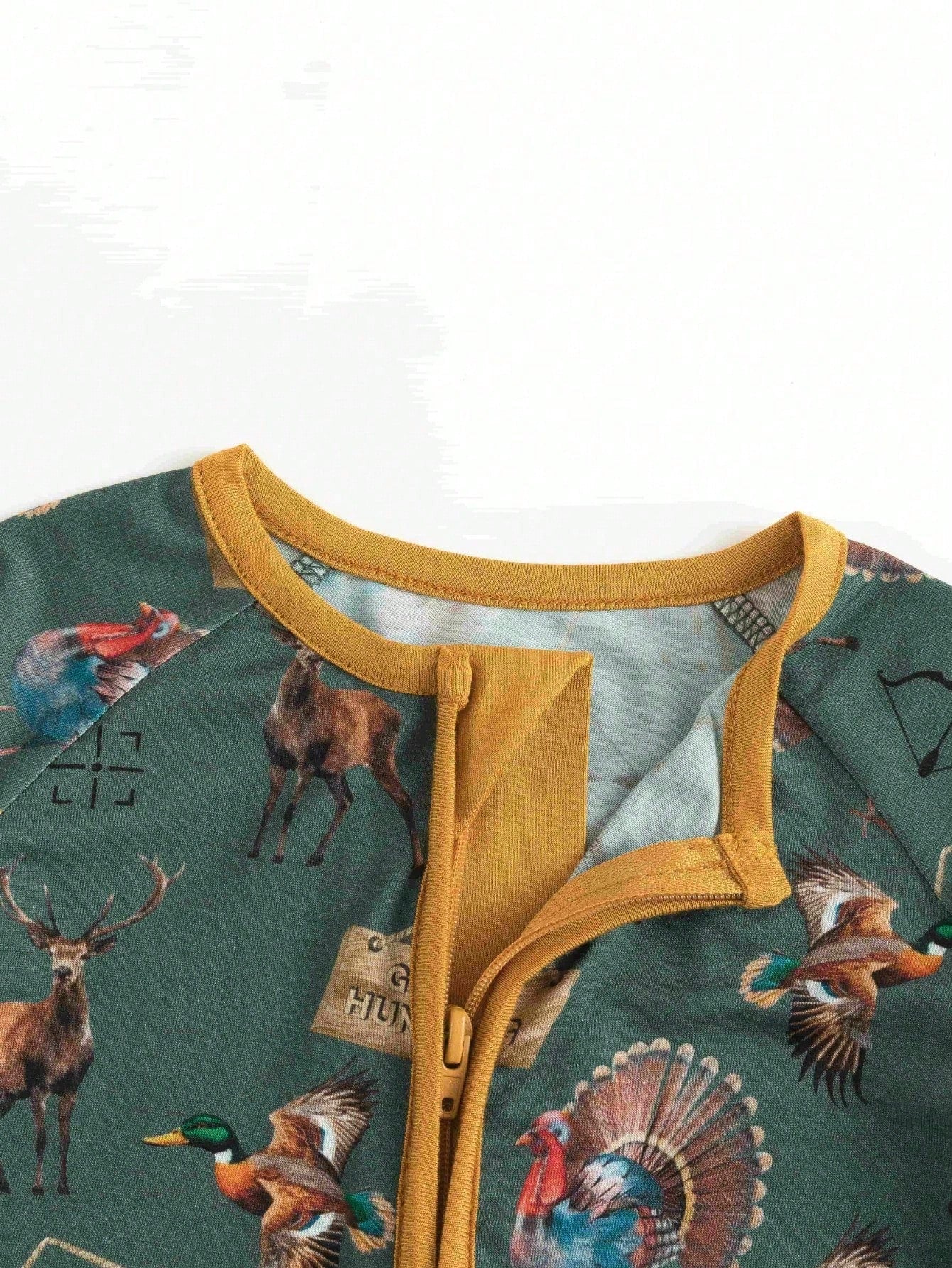 MIOZING Two-Way Zip Long Sleeve Baby Romper, Thanksgiving Peacock Antelope Hunting Animal Print Jumpsuit, Soft Bamboo Fabric, Daily Baby Boy Clothes