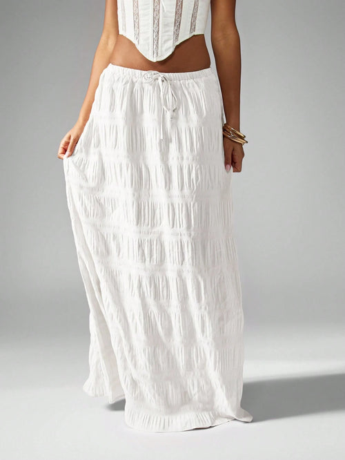 MISSGUIDED Crinkle Texture Maxi Skirt Bohemian Festival Drawstring Beachwear Resort Wear Flowy Gathered Elastic Waist Summer Spring Ankle Length Vacationwear