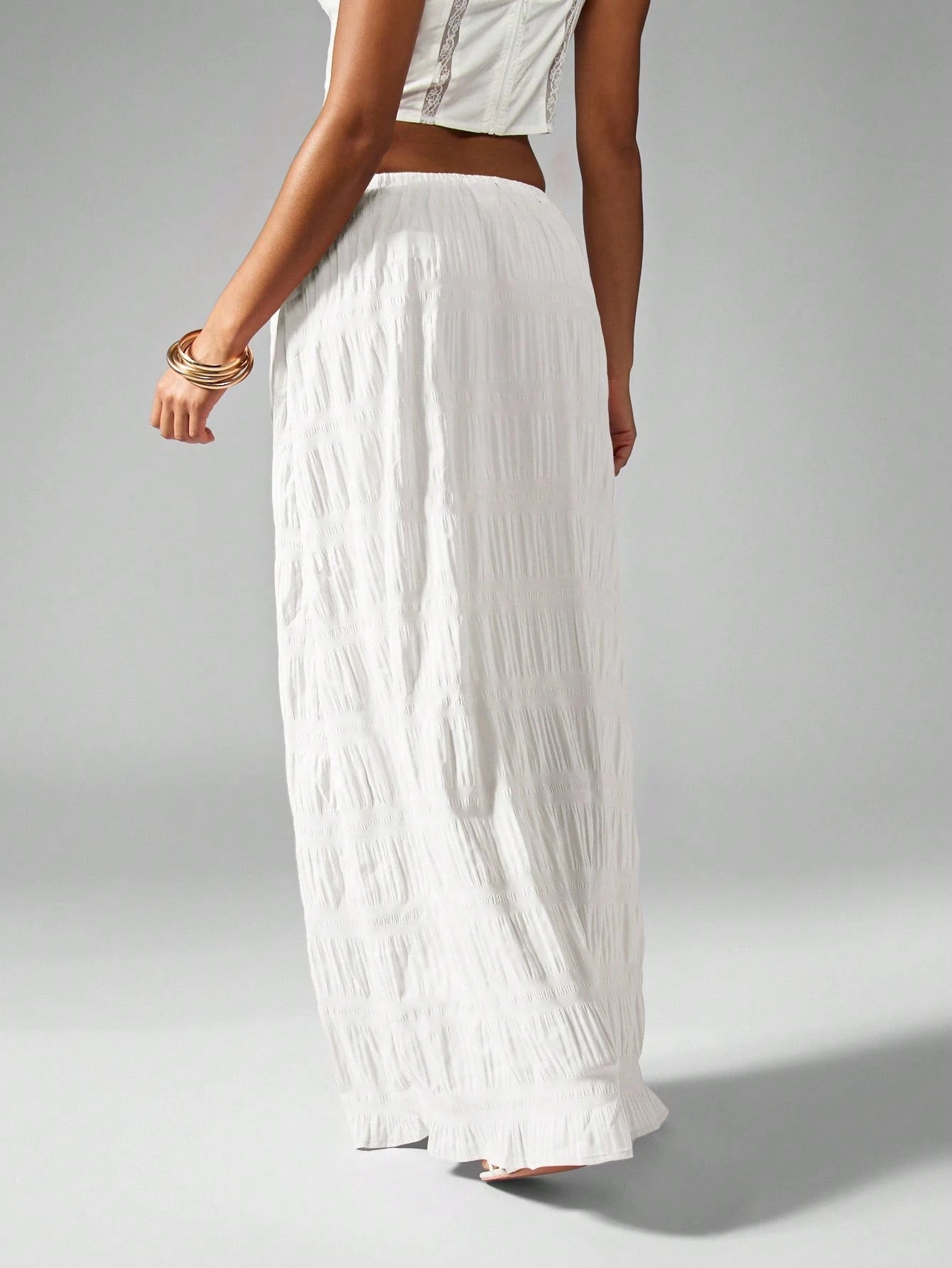 MISSGUIDED Crinkle Texture Maxi Skirt Bohemian Festival Drawstring Beachwear Resort Wear Flowy Gathered Elastic Waist Summer Spring Ankle Length Vacationwear
