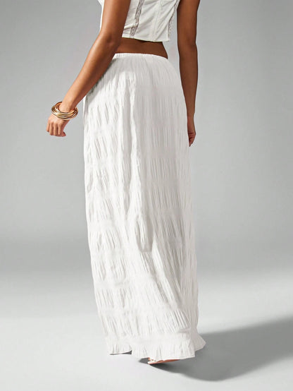 MISSGUIDED Crinkle Texture Maxi Skirt Bohemian Festival Drawstring Beachwear Resort Wear Flowy Gathered Elastic Waist Summer Spring Ankle Length Vacationwear