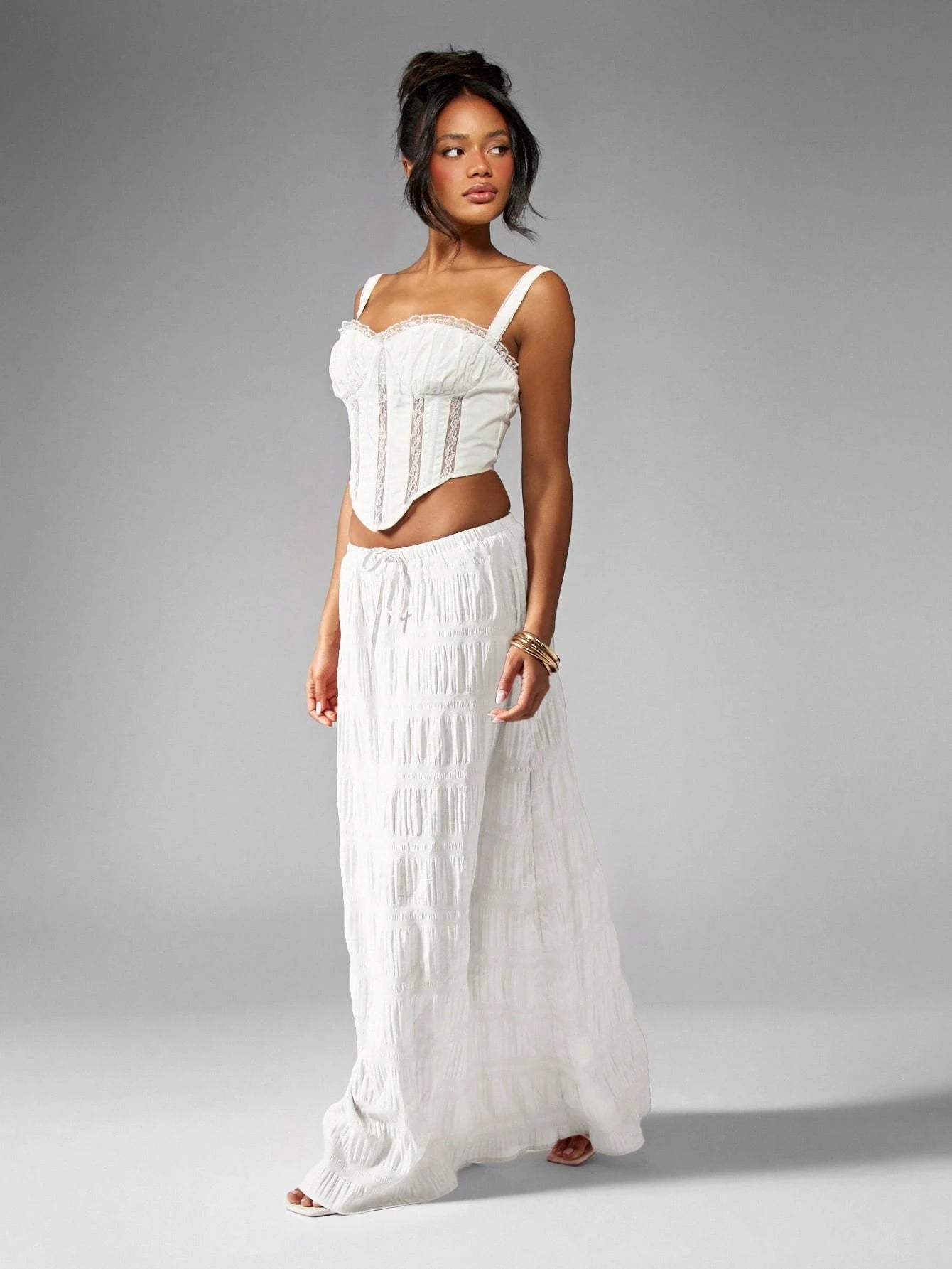 MISSGUIDED Crinkle Texture Maxi Skirt Bohemian Festival Drawstring Beachwear Resort Wear Flowy Gathered Elastic Waist Summer Spring Ankle Length Vacationwear