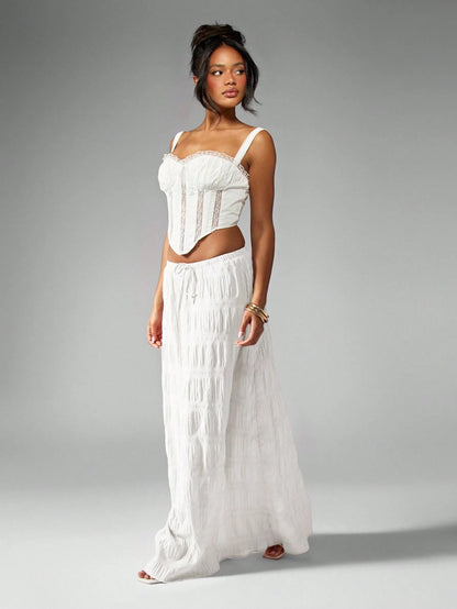 MISSGUIDED Crinkle Texture Maxi Skirt Bohemian Festival Drawstring Beachwear Resort Wear Flowy Gathered Elastic Waist Summer Spring Ankle Length Vacationwear