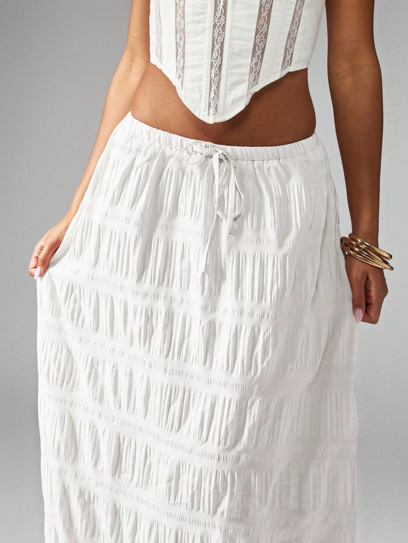 MISSGUIDED Crinkle Texture Maxi Skirt Bohemian Festival Drawstring Beachwear Resort Wear Flowy Gathered Elastic Waist Summer Spring Ankle Length Vacationwear