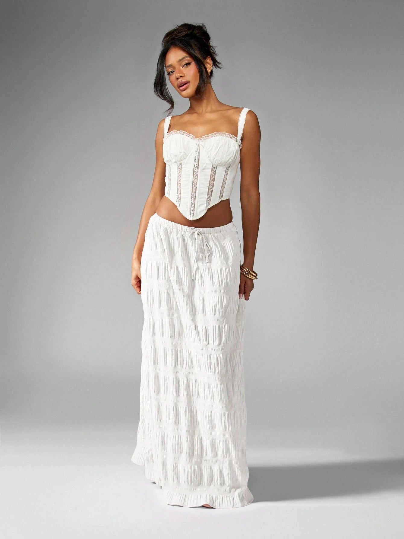 MISSGUIDED Crinkle Texture Maxi Skirt Bohemian Festival Drawstring Beachwear Resort Wear Flowy Gathered Elastic Waist Summer Spring Ankle Length Vacationwear