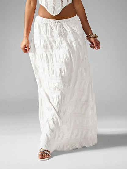 MISSGUIDED Crinkle Texture Maxi Skirt Bohemian Festival Drawstring Beachwear Resort Wear Flowy Gathered Elastic Waist Summer Spring Ankle Length Vacationwear
