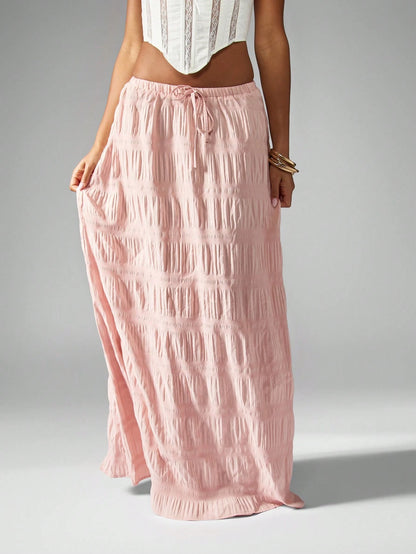 MISSGUIDED Crinkle Texture Maxi Skirt Bohemian Festival Drawstring Beachwear Resort Wear Flowy Gathered Elastic Waist Summer Spring Ankle Length Vacationwear