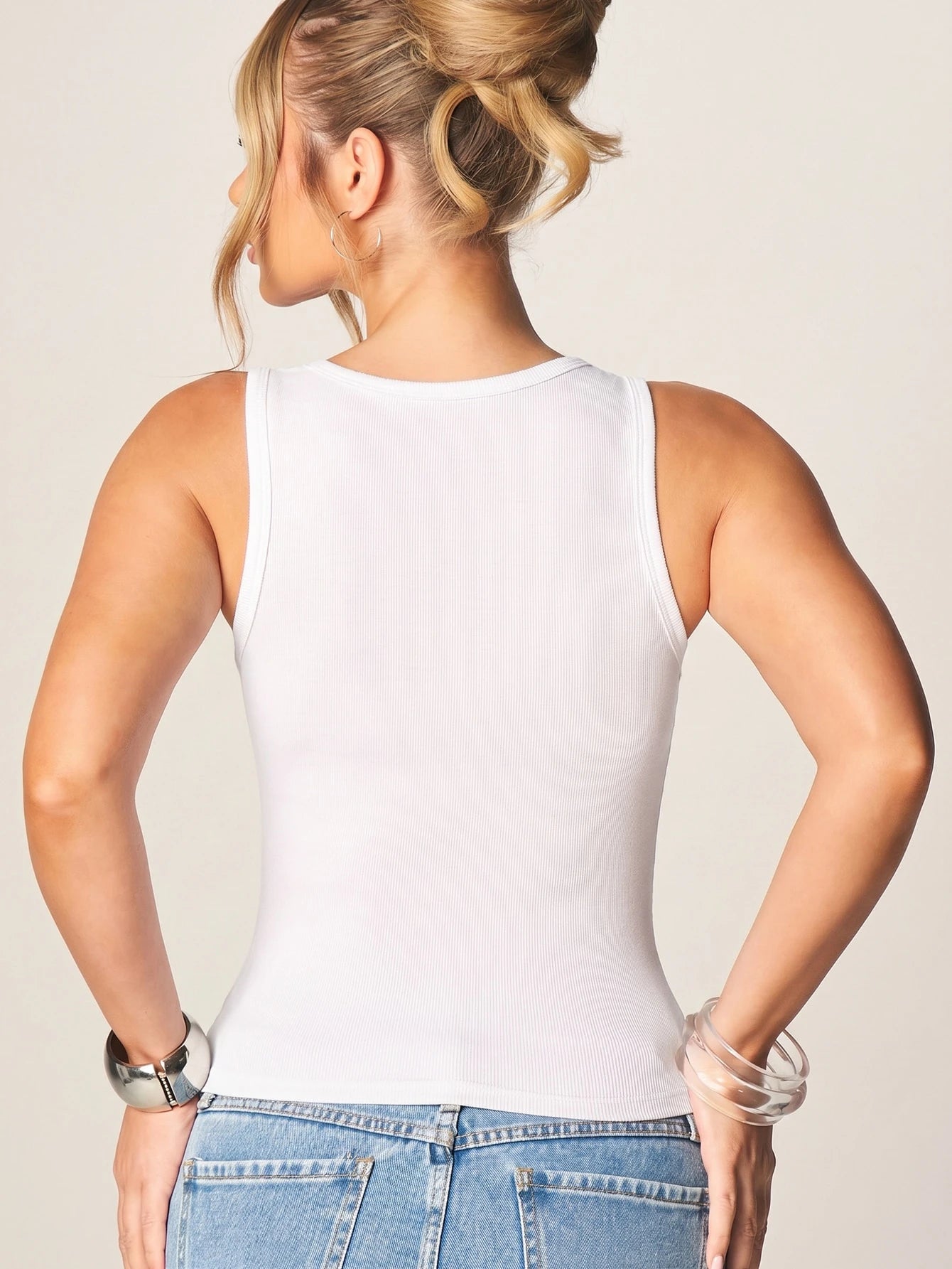 MISSGUIDED Pink Princess Ribbed Tank Top Sleeveless Scoop Neck Summer Festival Casual Tee