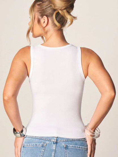 MISSGUIDED Pink Princess Ribbed Tank Top Sleeveless Scoop Neck Summer Festival Casual Tee