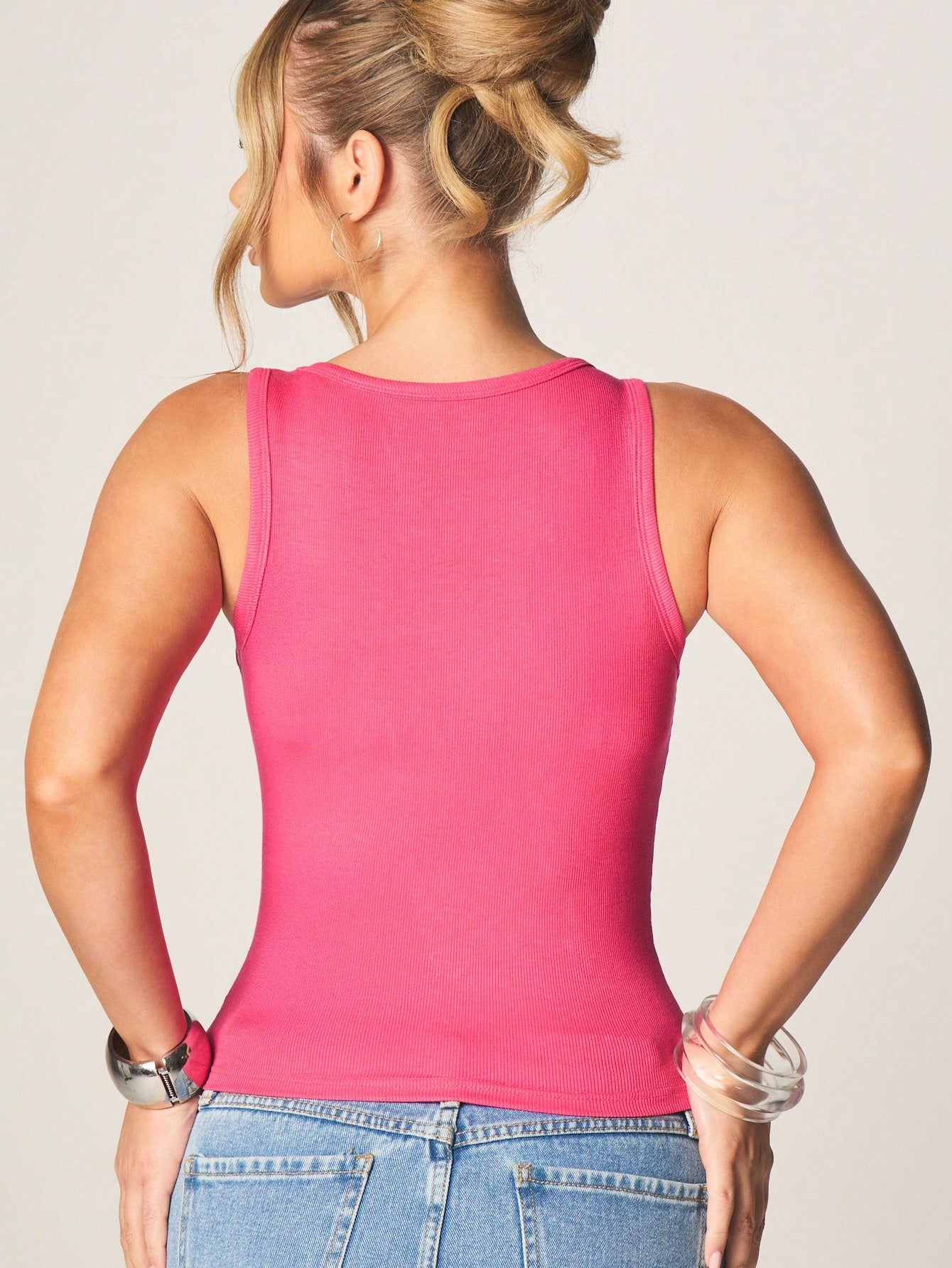 MISSGUIDED Pink Princess Ribbed Tank Top Sleeveless Scoop Neck Summer Festival Casual Tee