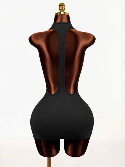 Mistrie 2026 Black Summer New Street Fashion Casual Bodycon Short Dress,Back Hollow Design,Bandage Club Comfortable Elastic Fabric,Party Music Festival