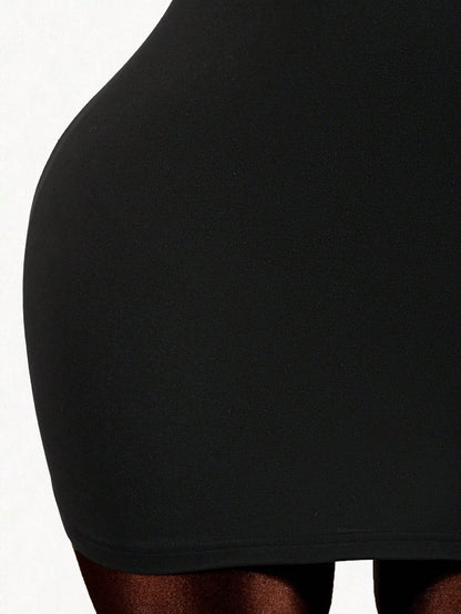 Mistrie 2026 Black Summer New Street Fashion Casual Bodycon Short Dress,Back Hollow Design,Bandage Club Comfortable Elastic Fabric,Party Music Festival