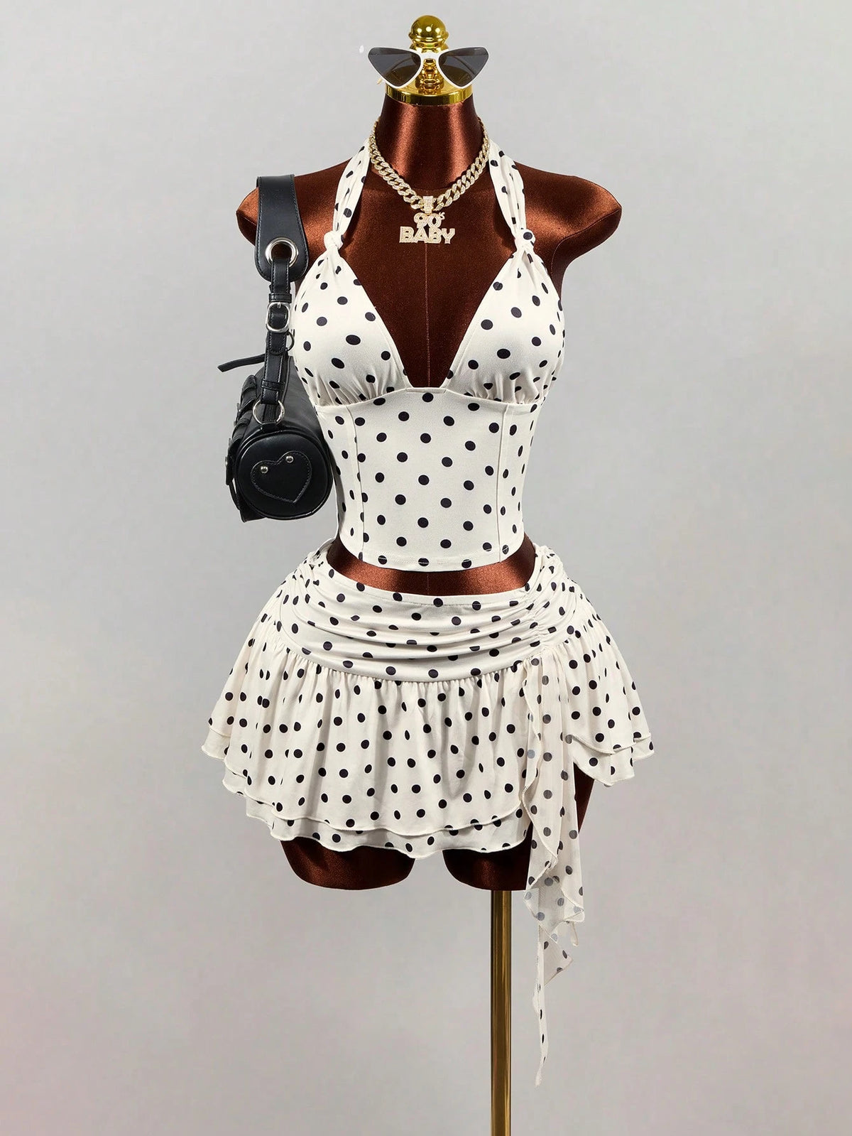 Mistrie White With Black Polka Dots Summer 1960s Vintage Vacation Women's Deep V Backless Midriff-Baring Camisole,Elegant Spaghetti Strap Crop Tank Top