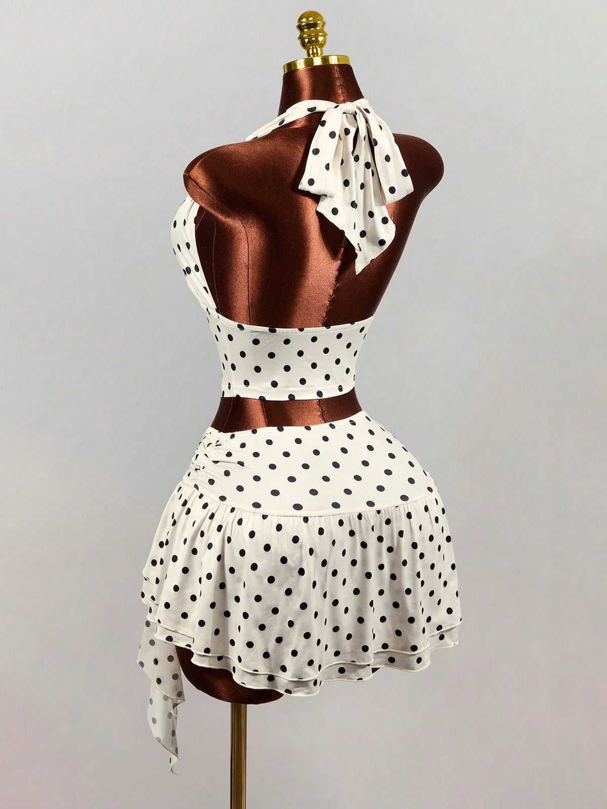 Mistrie White With Black Polka Dots Summer 1960s Vintage Vacation Women's Deep V Backless Midriff-Baring Camisole,Elegant Spaghetti Strap Crop Tank Top