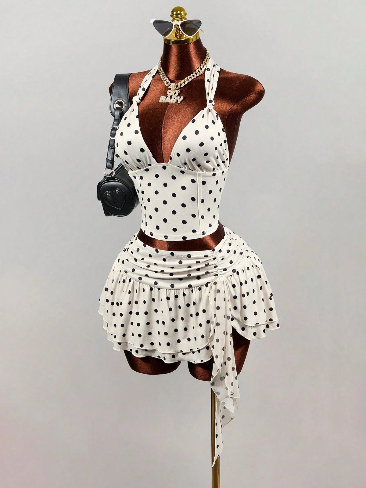 Mistrie White With Black Polka Dots Summer 1960s Vintage Vacation Women's Deep V Backless Midriff-Baring Camisole,Elegant Spaghetti Strap Crop Tank Top
