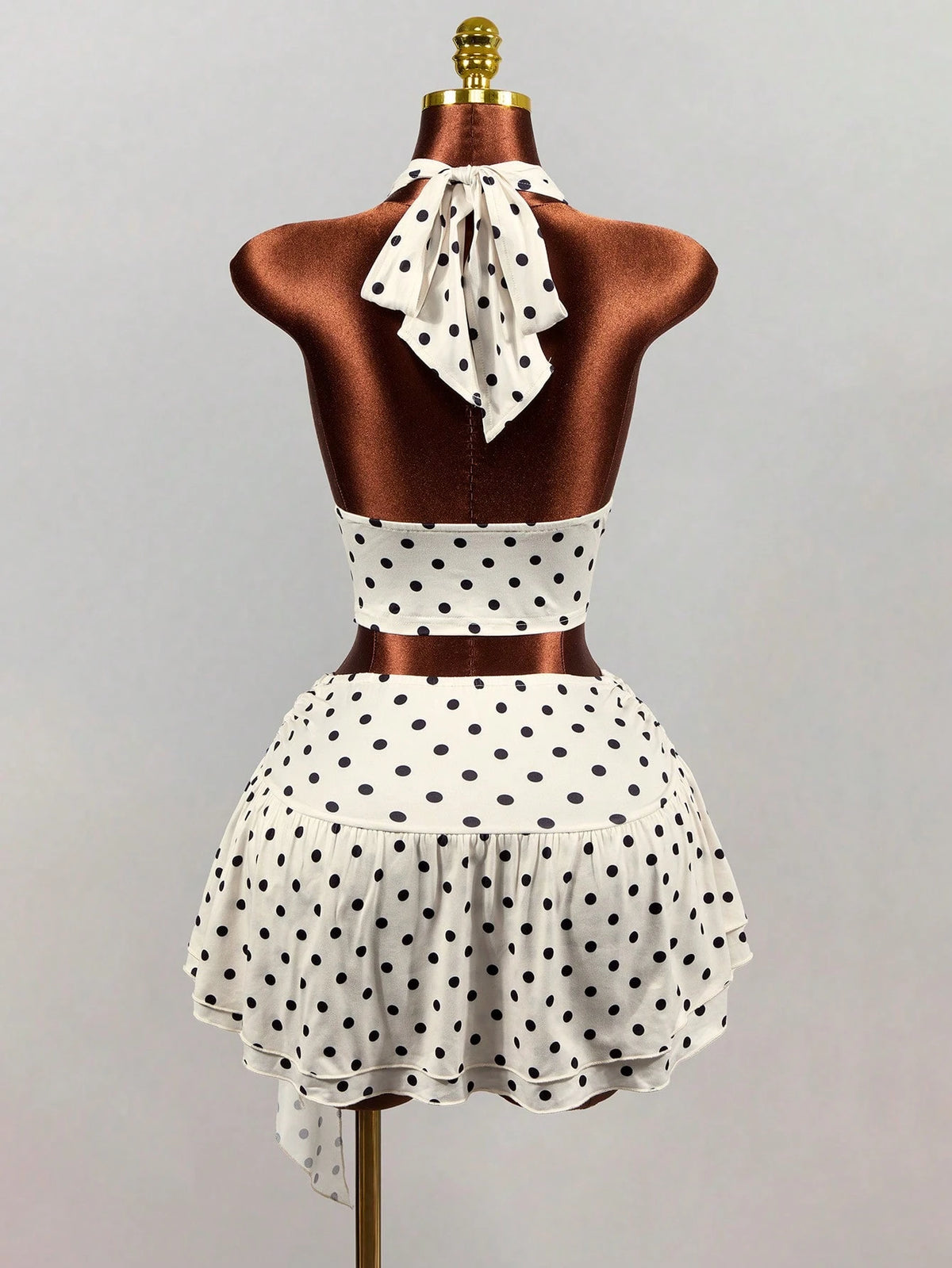 Mistrie White With Black Polka Dots Summer 1960s Vintage Vacation Women's Deep V Backless Midriff-Baring Camisole,Elegant Spaghetti Strap Crop Tank Top