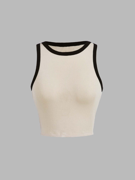 MOD Apricot And Black Summer Contrast Binding Crop Tank Top
