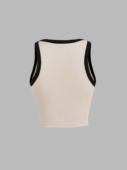 MOD Apricot And Black Summer Contrast Binding Crop Tank Top