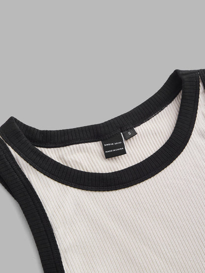 MOD Apricot And Black Summer Contrast Binding Crop Tank Top
