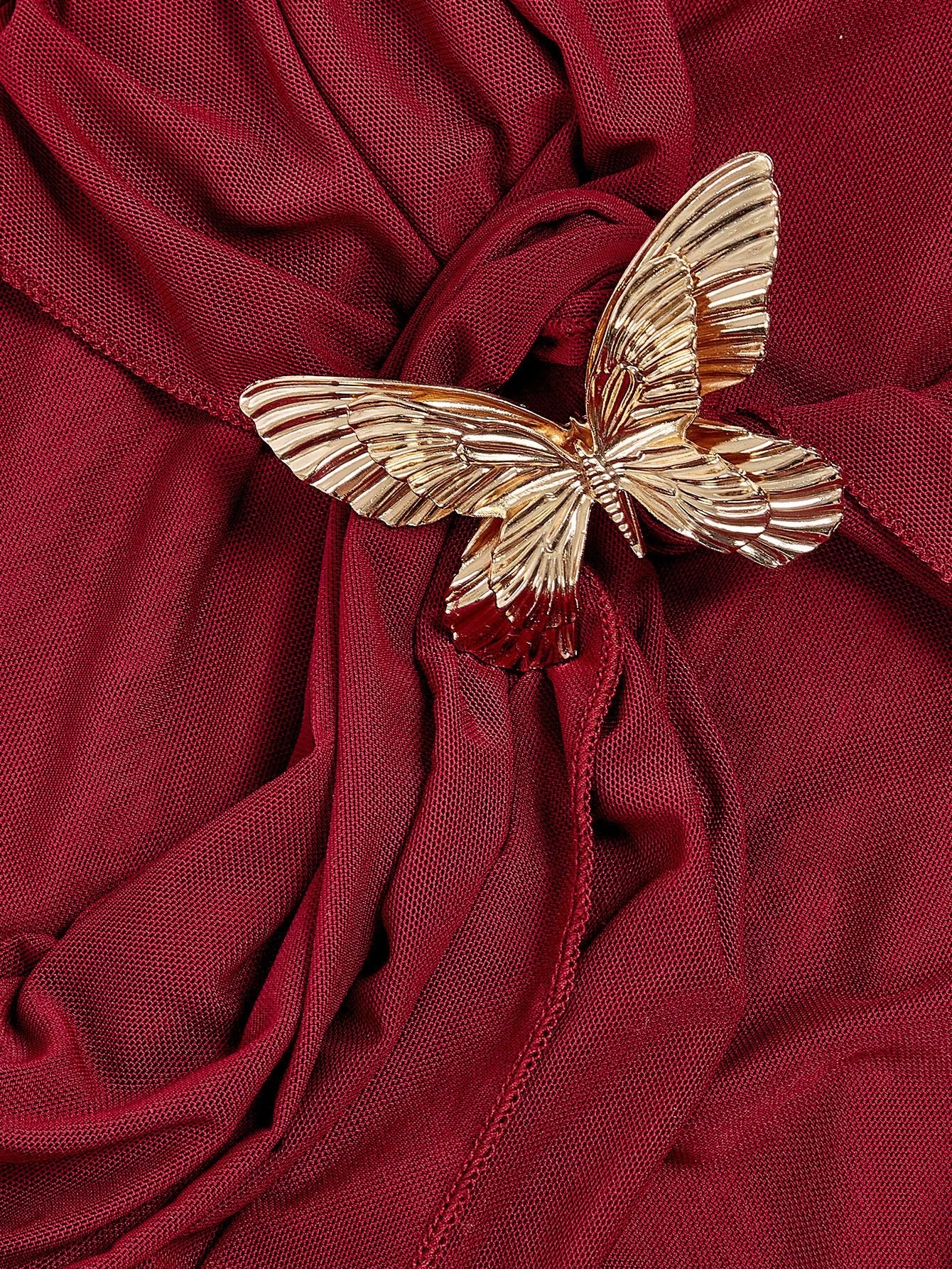 MOD Asymmetric Shoulder Flare Sleeve Burgundy Bow Metal Buckle Fishtail Dress,Red Dresses For Women, Elegant