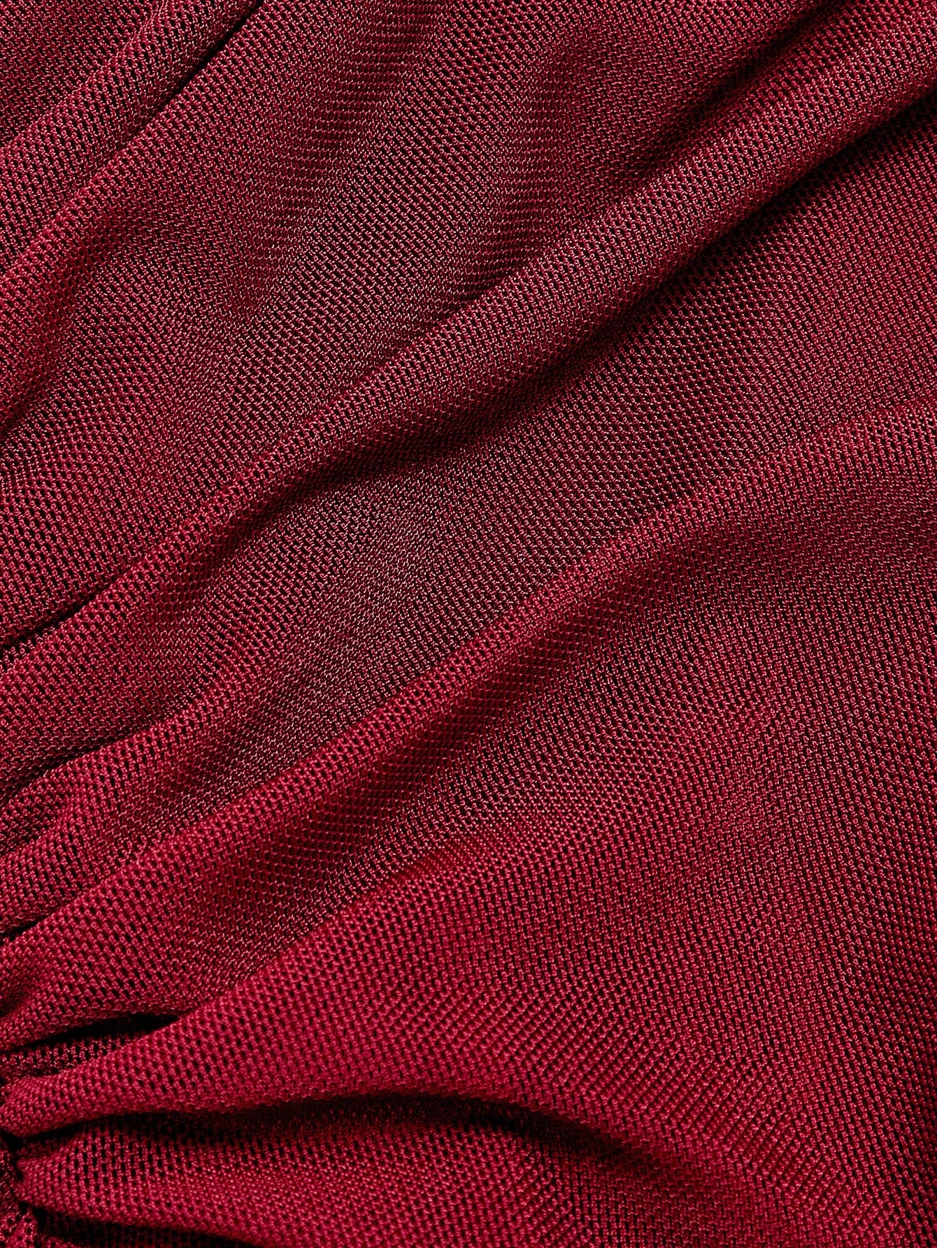 MOD Asymmetric Shoulder Flare Sleeve Burgundy Bow Metal Buckle Fishtail Dress,Red Dresses For Women, Elegant