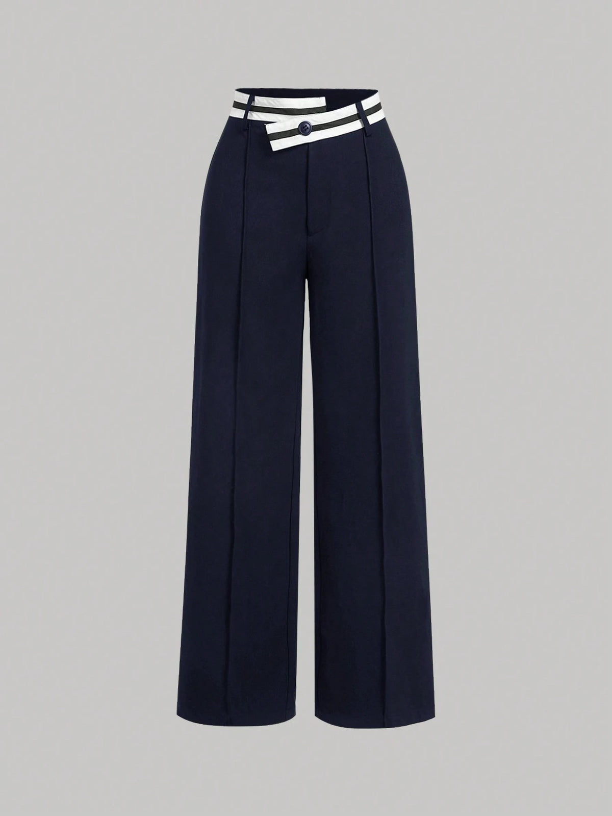 MOD Black Asymmetrical Waistline Retro Collegiate Style Versatile Women Suit Pants In Fall/Winter