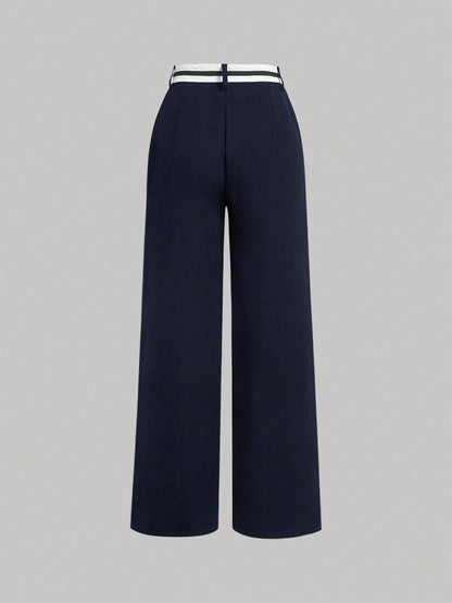 MOD Black Asymmetrical Waistline Retro Collegiate Style Versatile Women Suit Pants In Fall/Winter