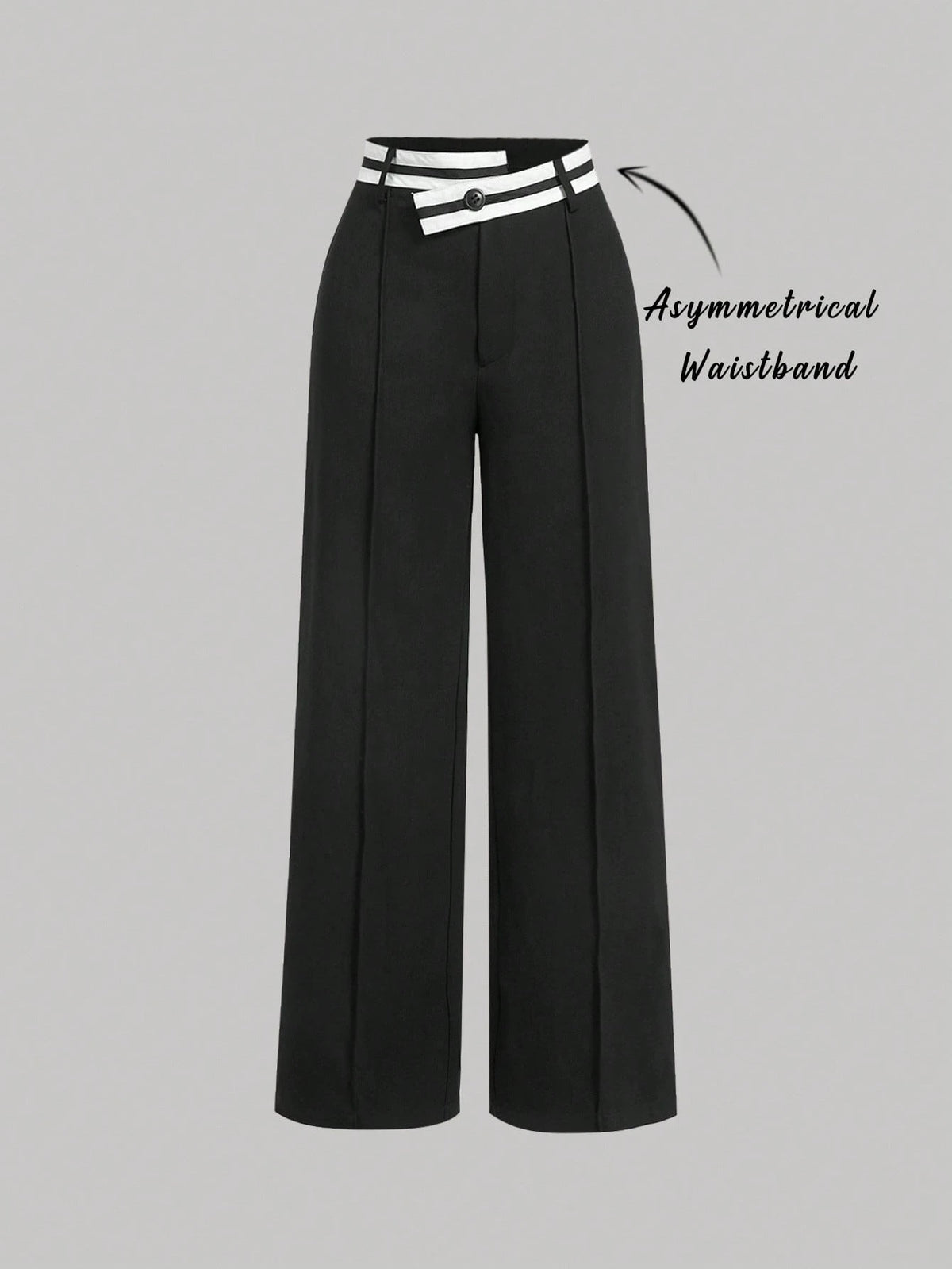 MOD Black Asymmetrical Waistline Retro Collegiate Style Versatile Women Suit Pants In Fall/Winter