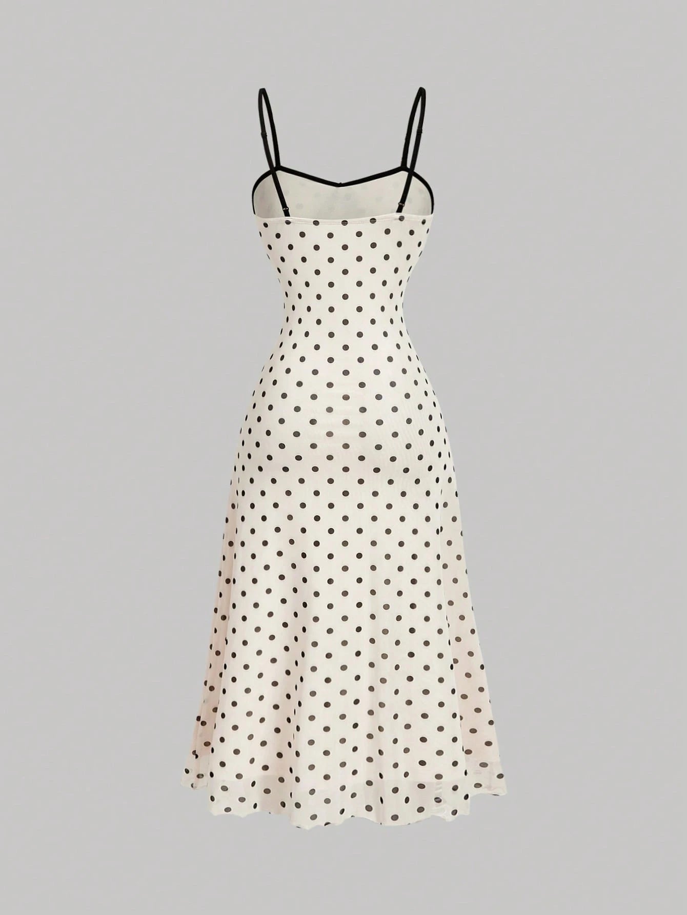 MOD Black White Polka Dot Summer Vintage Romantic Dining Slim Fit Midi Dress Thin Shoulder Straps Bow Tie Wedding Brunch Tea Party Graduation Outfits