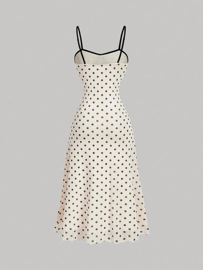 MOD Black White Polka Dot Summer Vintage Romantic Dining Slim Fit Midi Dress Thin Shoulder Straps Bow Tie Wedding Brunch Tea Party Graduation Outfits