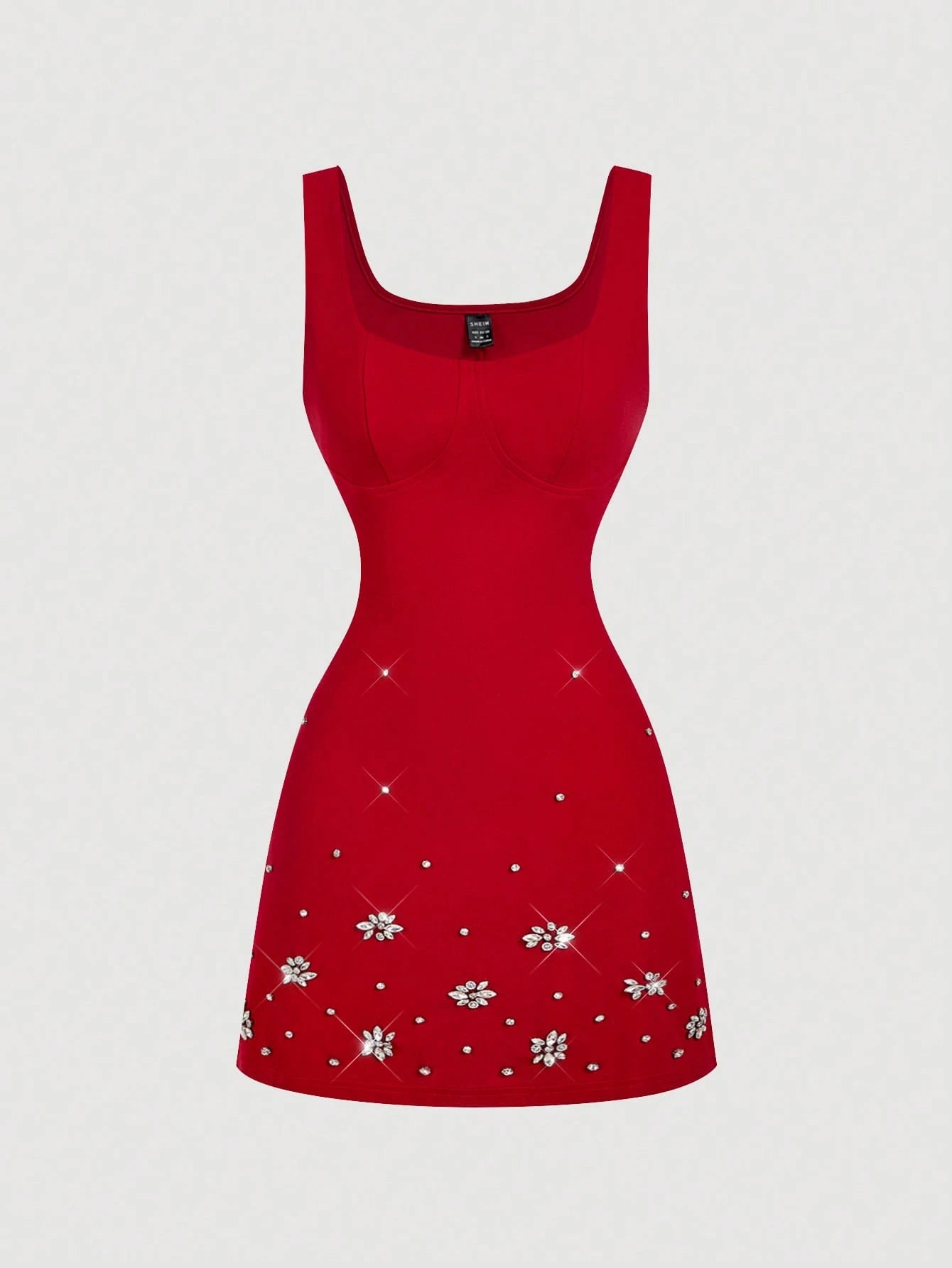 MOD Elegant Red Mini Tank Dress With Straps Sleeveless And Rhinestone Beading For Women Red Sun Dress