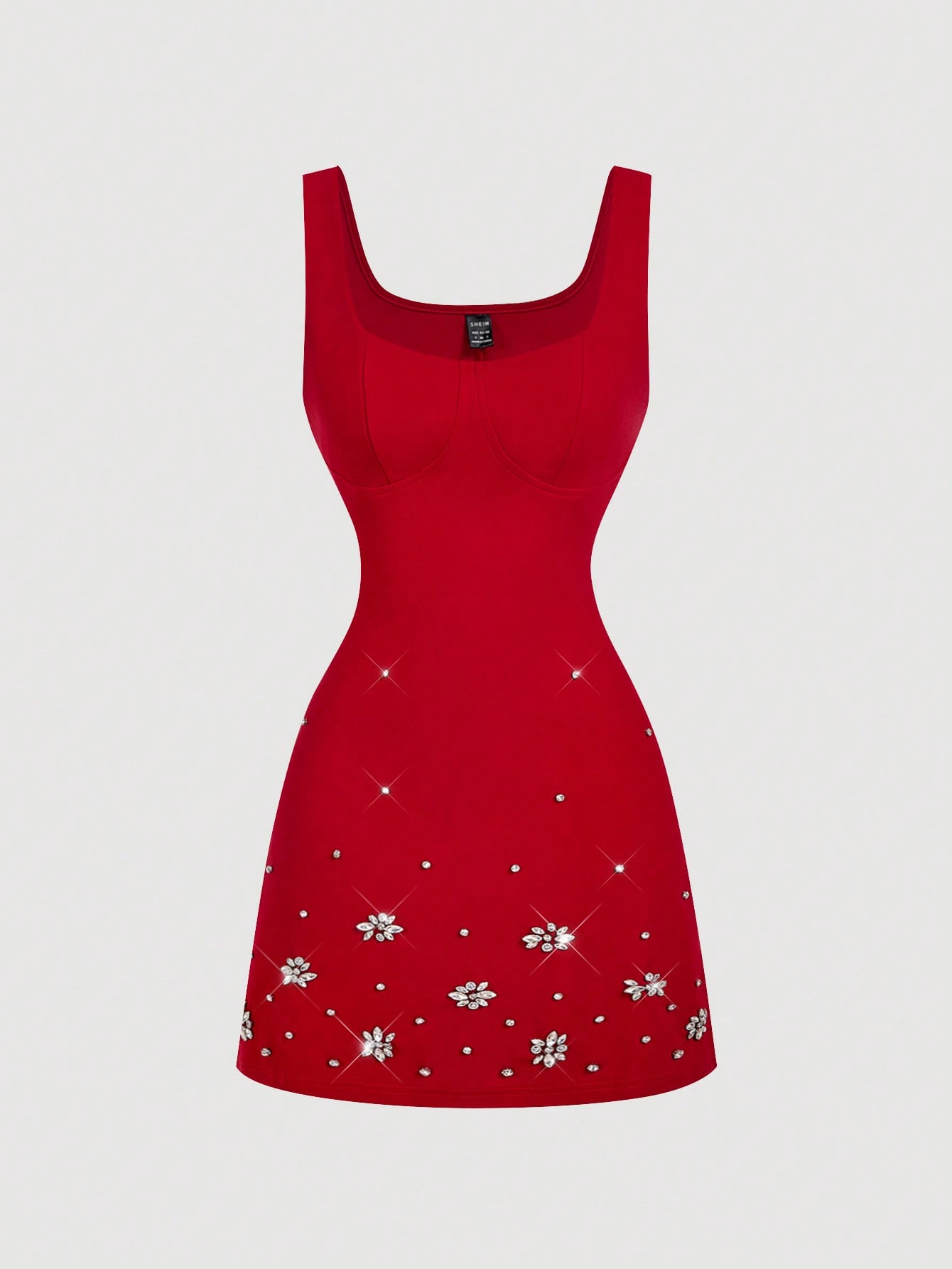 MOD Elegant Red Mini Tank Dress With Straps Sleeveless And Rhinestone Beading For Women Red Sun Dress