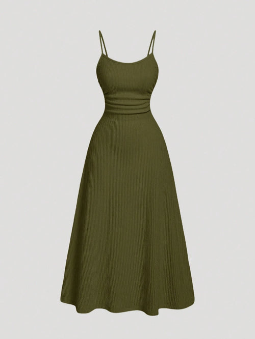 MOD Olive Green Minimalist Versatile Romantic Women Dress