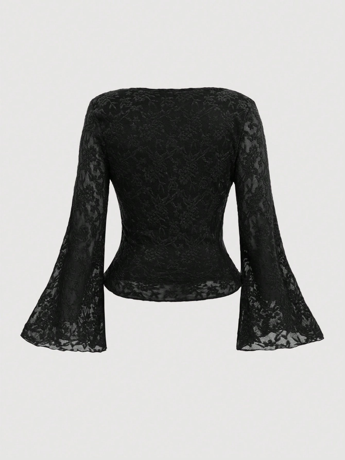 MOD Plus Size Women Black Black Ruffle Collar Flare Long Sleeve T-Shirt Top Fall