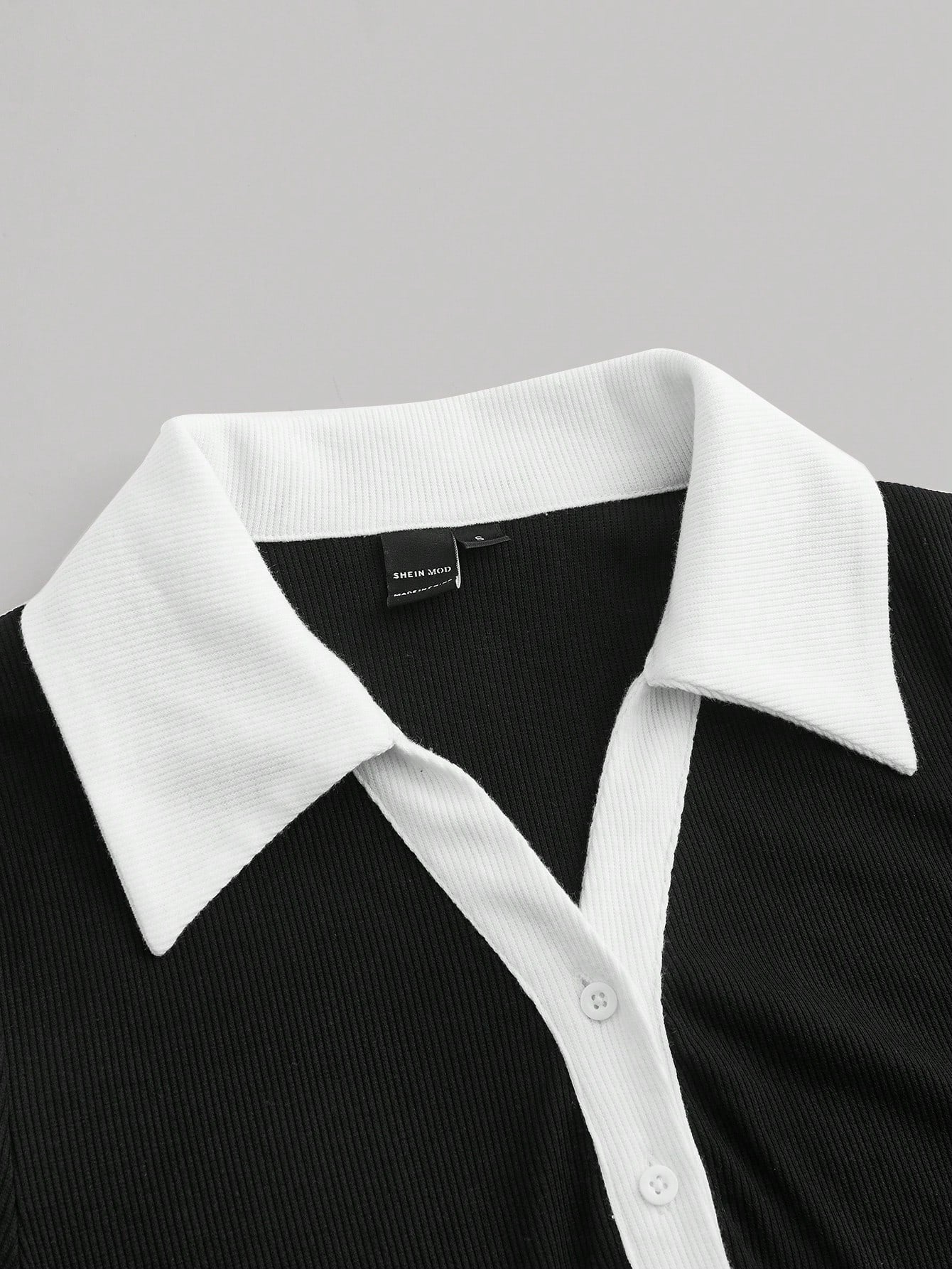 MOD Preppy Style Black And White Contrast Collar Button Front Dress
