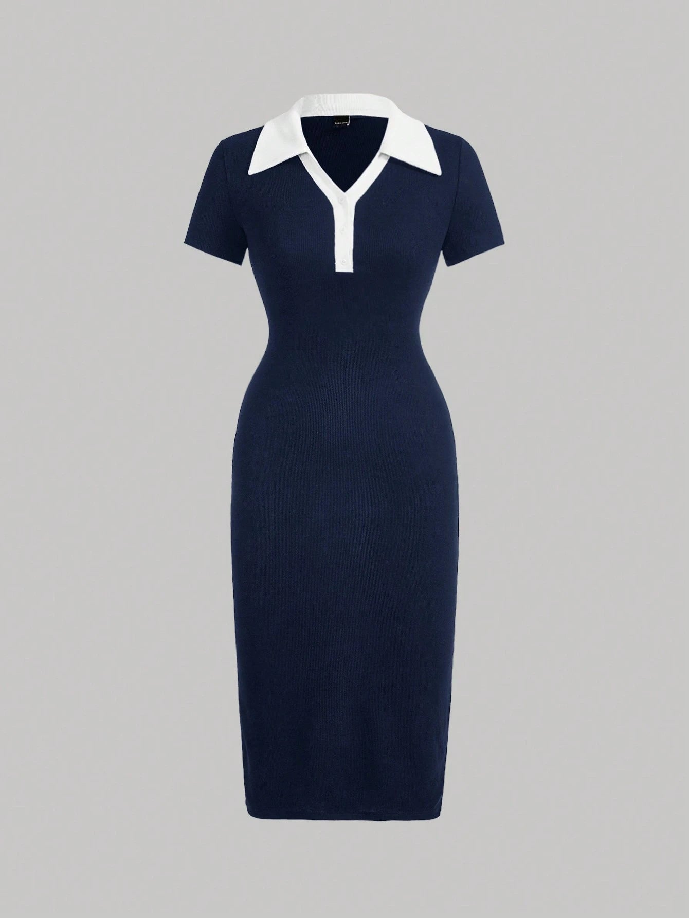 MOD Preppy Style Black And White Contrast Collar Button Front Dress