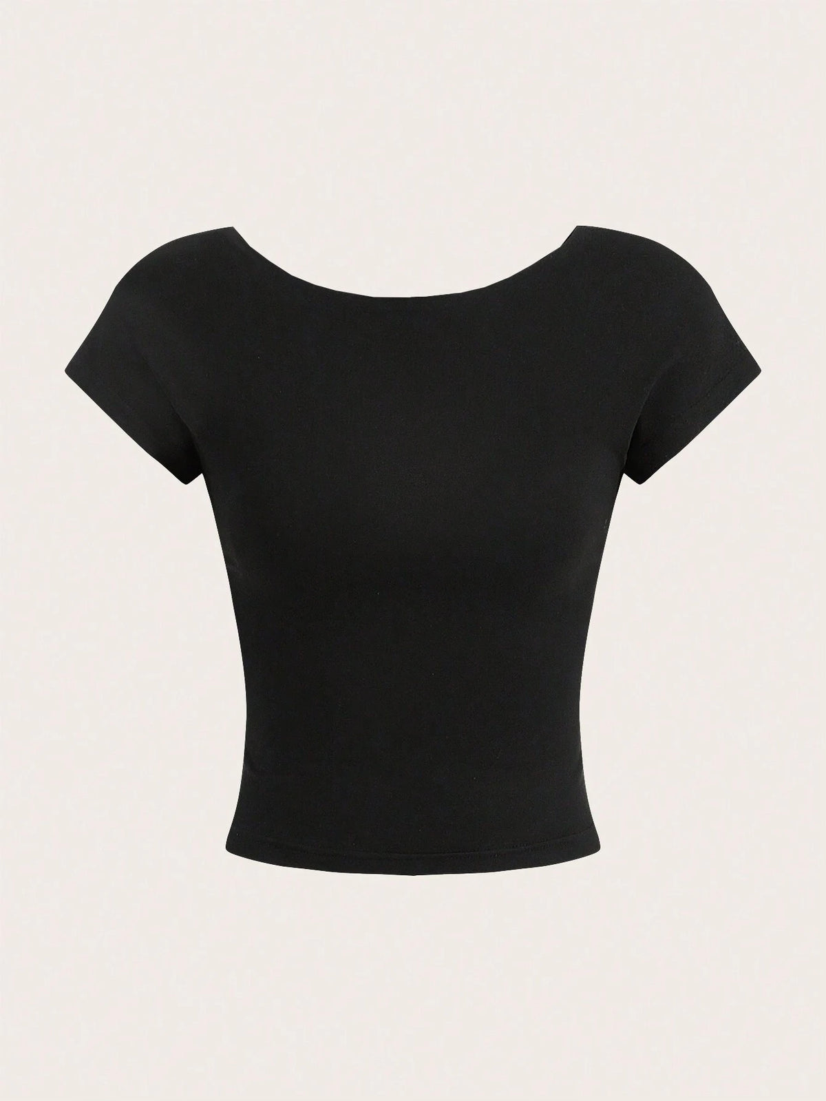 MOD Sexy Casual Minimalist Solid Color Off Shoulder Short Sleeve Backless Fitted Women T-Shirts, Suitable For Summer Suitable For Going Out