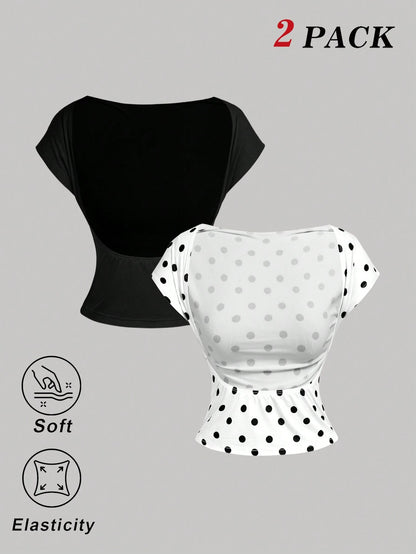 MOD Sexy Casual Minimalist Solid Color Off Shoulder Short Sleeve Backless Fitted Women T-Shirts, Suitable For Summer Suitable For Going Out