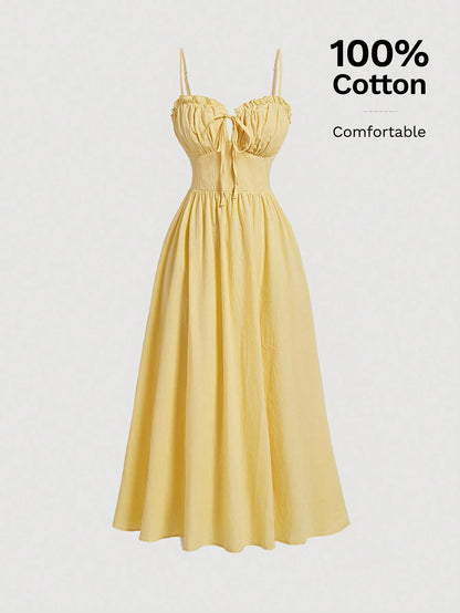 MOD Summer Cute Frill Trim Tie Front Cami Dress, Wedding Guest Dress