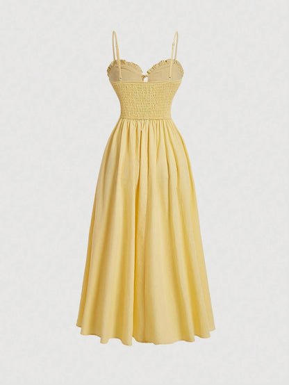 MOD Summer Cute Frill Trim Tie Front Cami Dress, Wedding Guest Dress