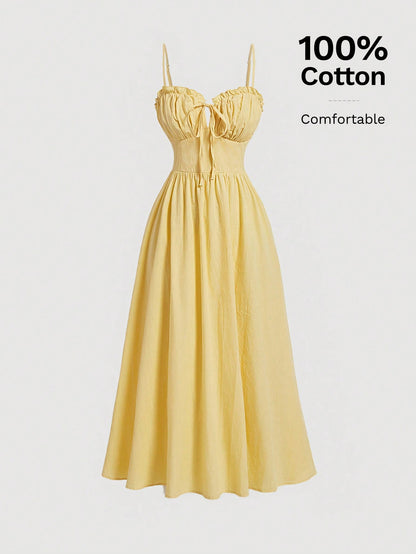 MOD Summer Cute Frill Trim Tie Front Cami Dress, Wedding Guest Dress
