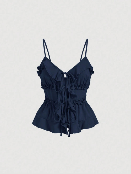 MOD Summer Navy Bodycon Ruffle Cup Wireless Bralette With Front Knot And Back Straps