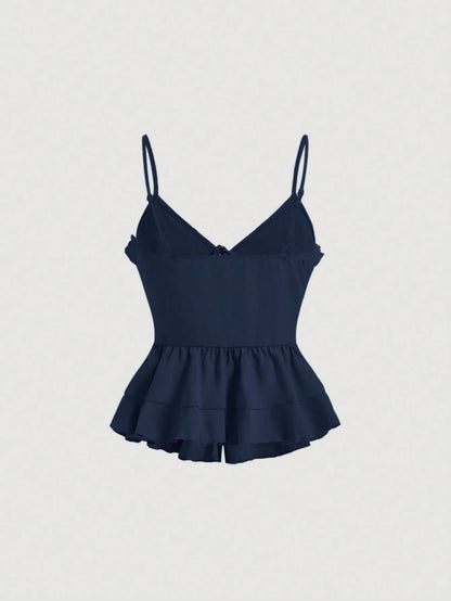 MOD Summer Navy Bodycon Ruffle Cup Wireless Bralette With Front Knot And Back Straps