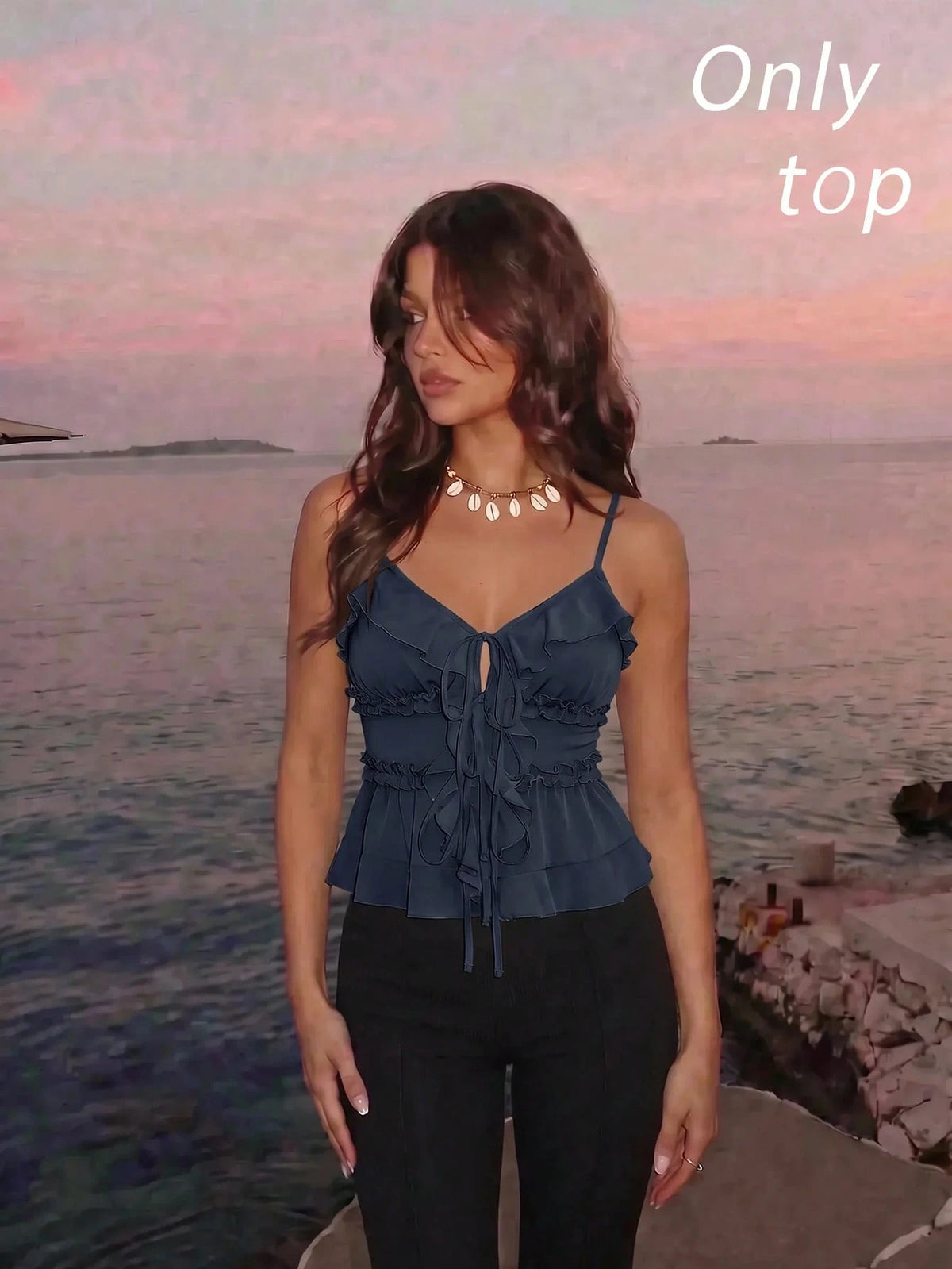 MOD Summer Navy Bodycon Ruffle Cup Wireless Bralette With Front Knot And Back Straps