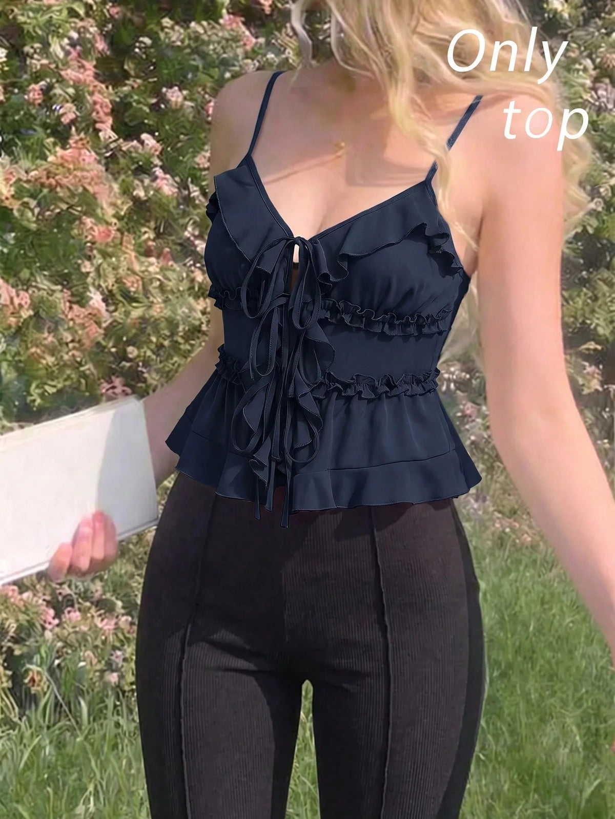 MOD Summer Navy Bodycon Ruffle Cup Wireless Bralette With Front Knot And Back Straps