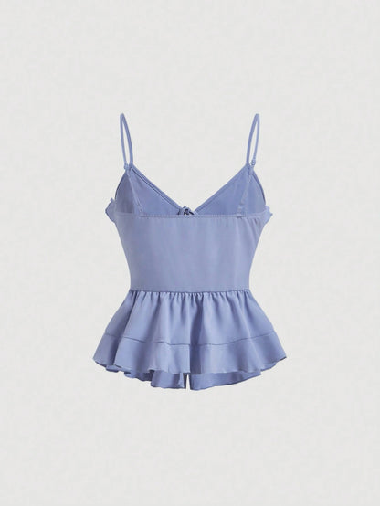 MOD Summer Navy Bodycon Ruffle Cup Wireless Bralette With Front Knot And Back Straps