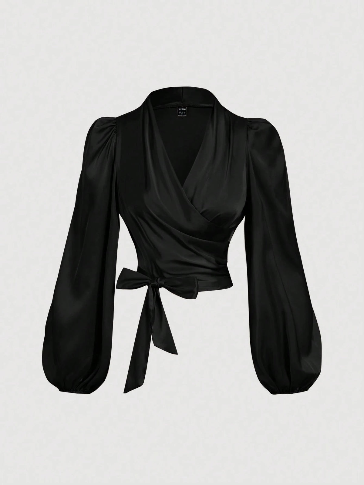 MOD Women's Black Wrap-Around Tie-Up Bow Batwing Sleeve Blouse,Women Shirts,Glittery Blouse,New Years Top