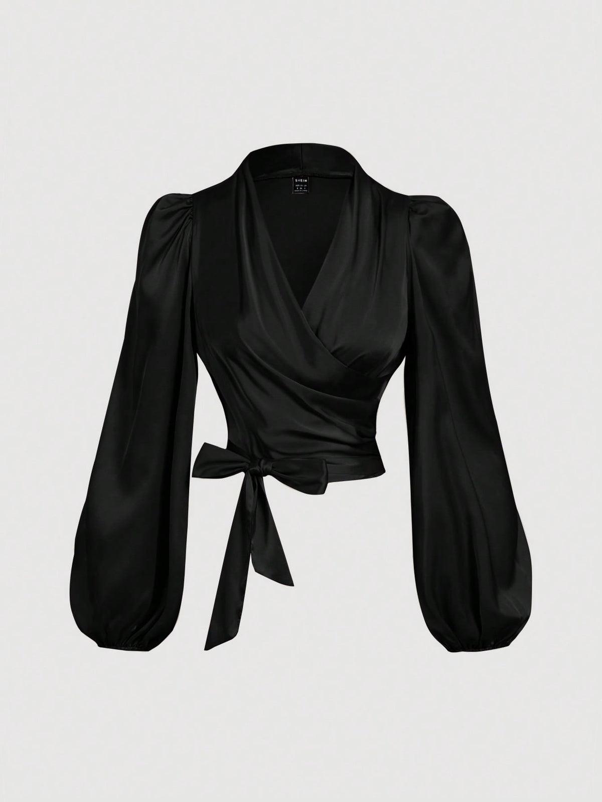 MOD Women's Black Wrap-Around Tie-Up Bow Batwing Sleeve Blouse,Women Shirts,Glittery Blouse,New Years Top