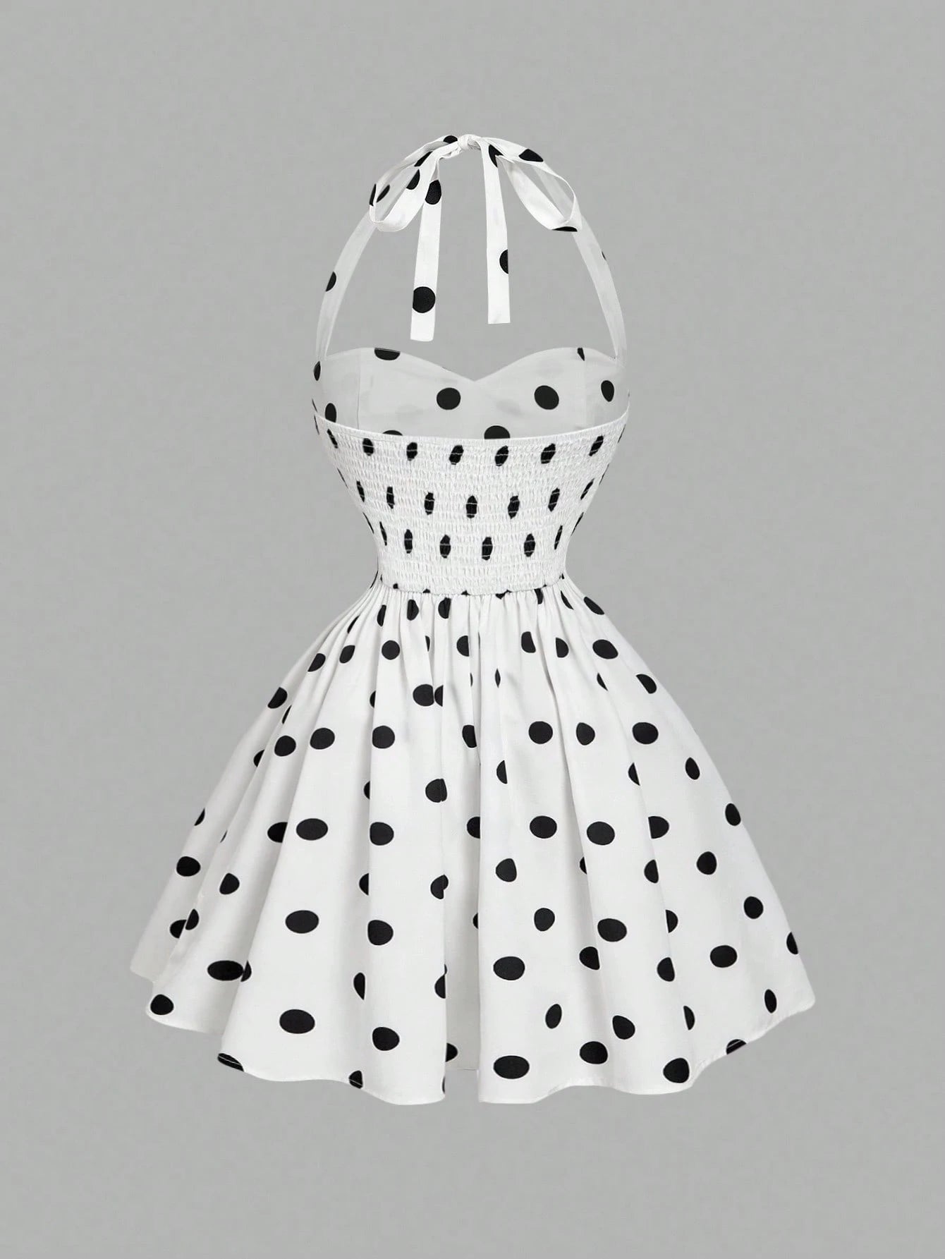 MOD Women's Cute White With Black Polka Dots Halter Dress,Retro 70s Retro Vintage Sleeveless Fit Flare Summer Dress,Wedding Guest Vacation Party,Birthday